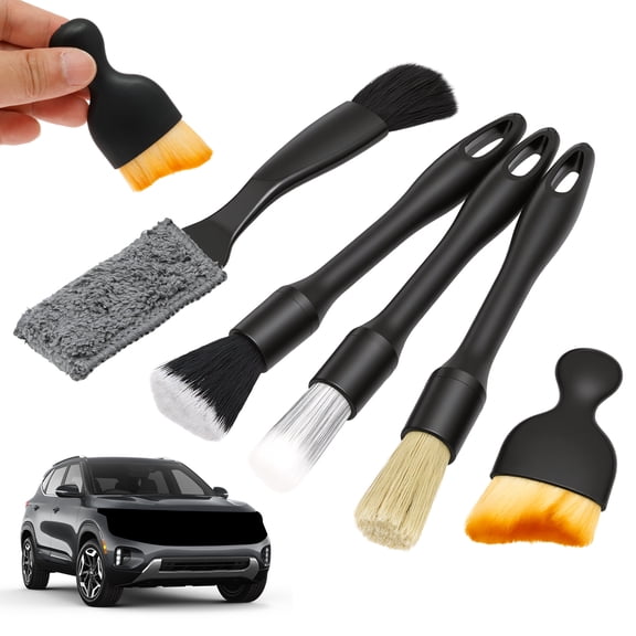 5PCS Car Detailing Brush Set - Soft Bristle Auto Cleaning Brushes for Interior, Exterior, Vents, Dashboard & Wheels
