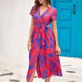 thumbnail image 4 of IROINNID Rollbacks Wedding Guest Dresses for Women Semi Formal Evening Night Casual Homecoming Dress Summer V-Neck Print Short Sleeve Party Club Long Dress Elegant Wrap Dress,Red, 4 of 5