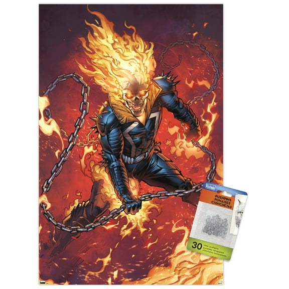 Marvel Ghost Rider - Flaming Chain Wall Poster with Push Pins, 14.725" x 22.375"