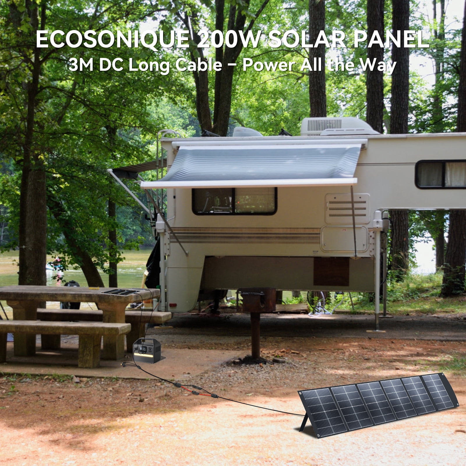 Ecosonique 200W Portable Solar Panel for Power Stations, Foldable & Lightweight with Kickstand, USB-C PD3.0 & USB-A QC3.0, MC4 & Multi-Output for Solar Generators, RVs, Camping, and Outdoor Use