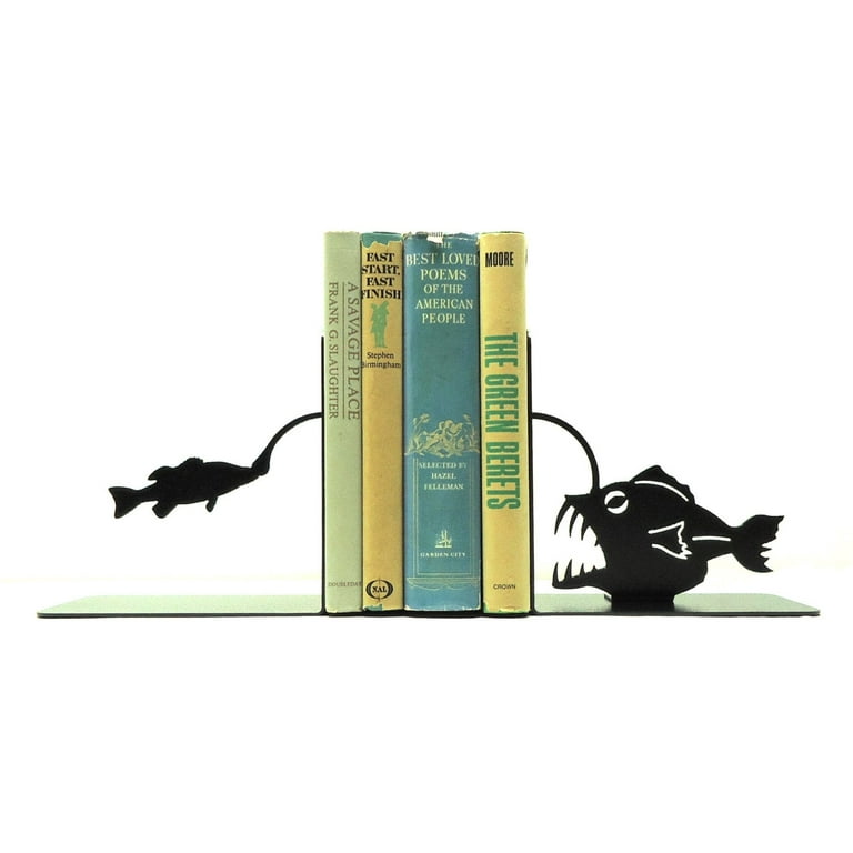 Knob Creek Metal Arts Angler Fish Bookends, Black, Metal Bookends, Made in  USA 