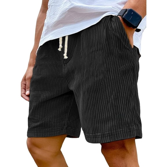 Men's Corduroy Shorts, Pacificozy Casual Summer Beach Shorts with Drawstring Elastic Waist, Loose Fit Lightweight Shorts with Pockets