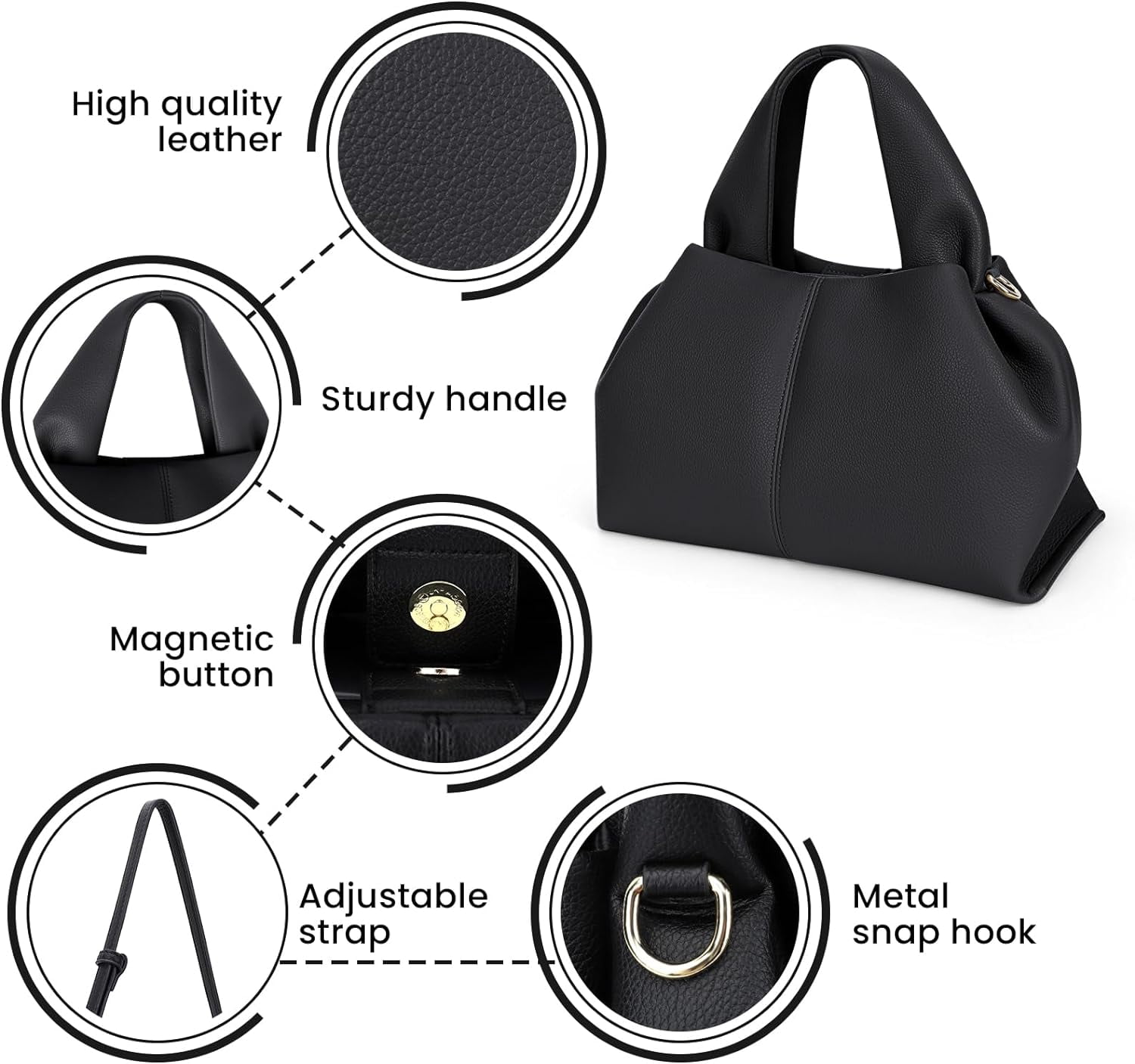 Cloud Pouch Bag Dumpling Clutch Purse Handbag Leather Tote Shoulder Bag Retro Crossbody bag with Removable Strap