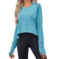 thumbnail image 2 of Long Sleeved Women Solid Athletic Crop Shirt Tee, 2 of 7