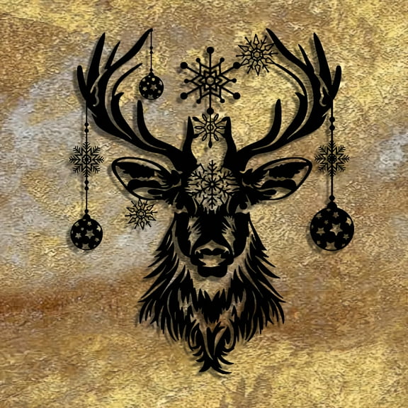 HELLOYOUNG 15.75in Metal Reindeer Xmas Wall Art Sculpture Christmas Reindeer Metal Sign Iron Mural Indoor & Outdoor Home Patio Balcony Decor, Elegant Hanging Ornament, Housewarming Gift Ornament