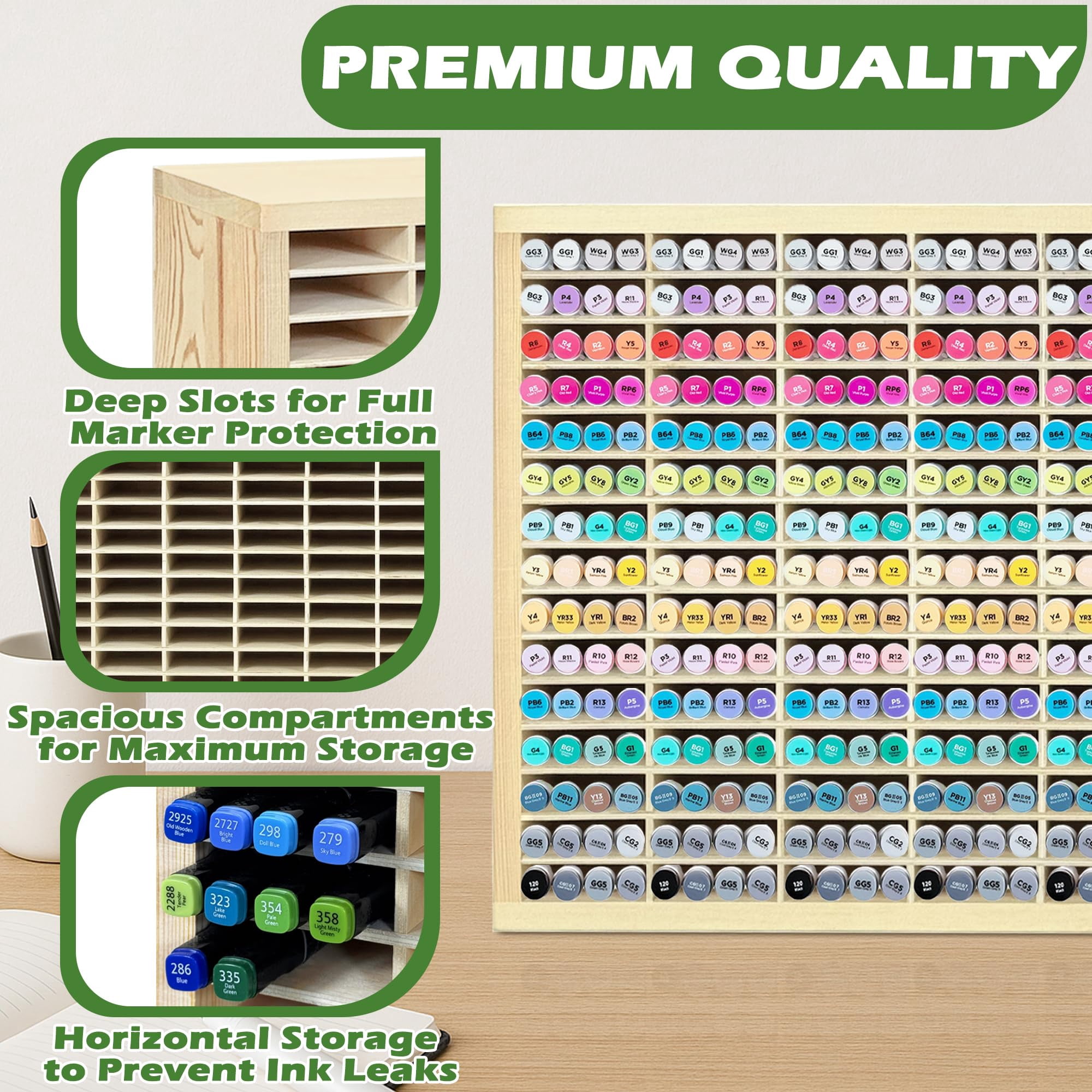 Marker Storage Organizer For 360 Markers Wooden Holder With 90 Slots Pens Pencils Art Supply Rack Desk Home Classroom Office Decor