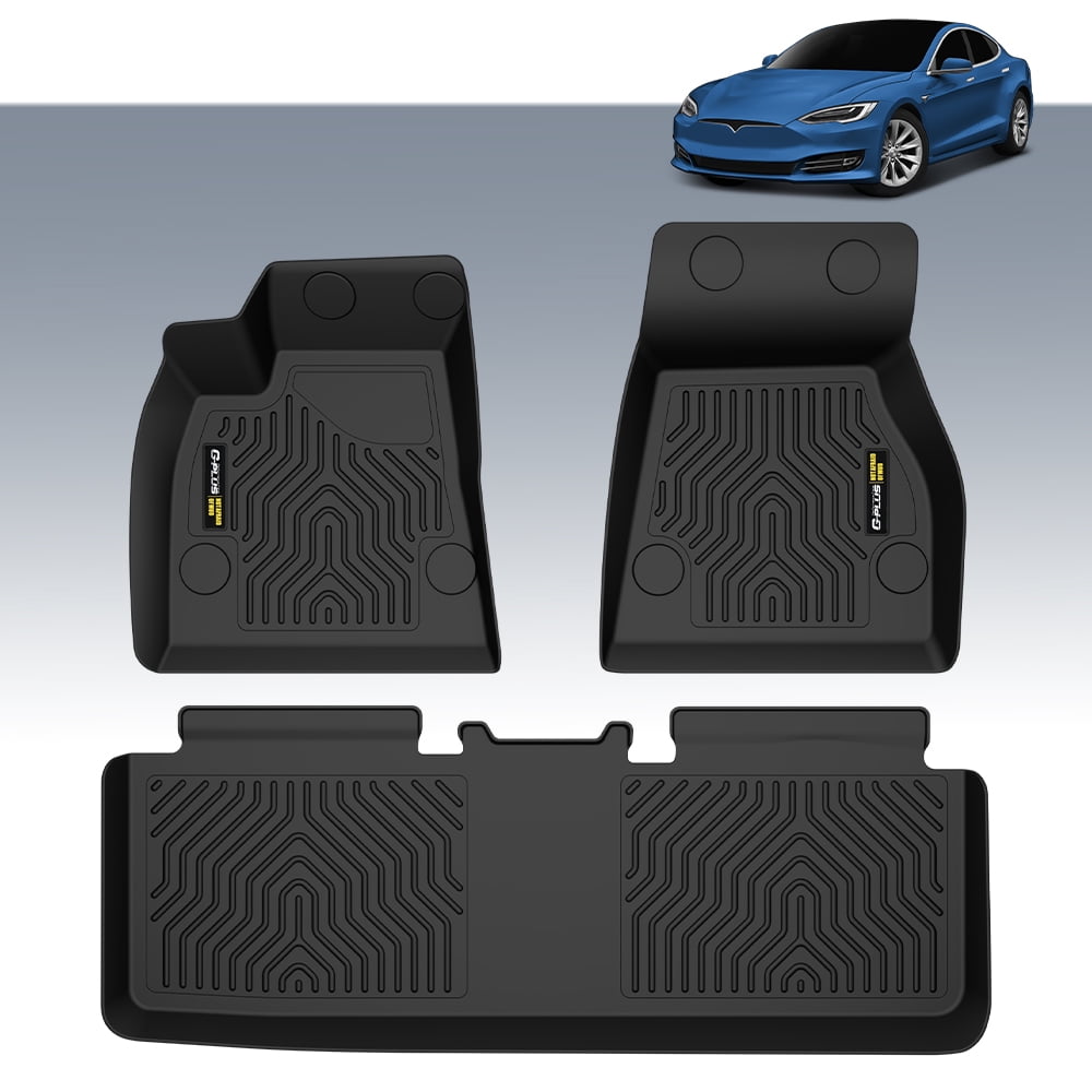 Black Floor Mats TPE All Weather Protection Car Mats 1st and 2nd Row Fit for Tesla Model S 2015-2020