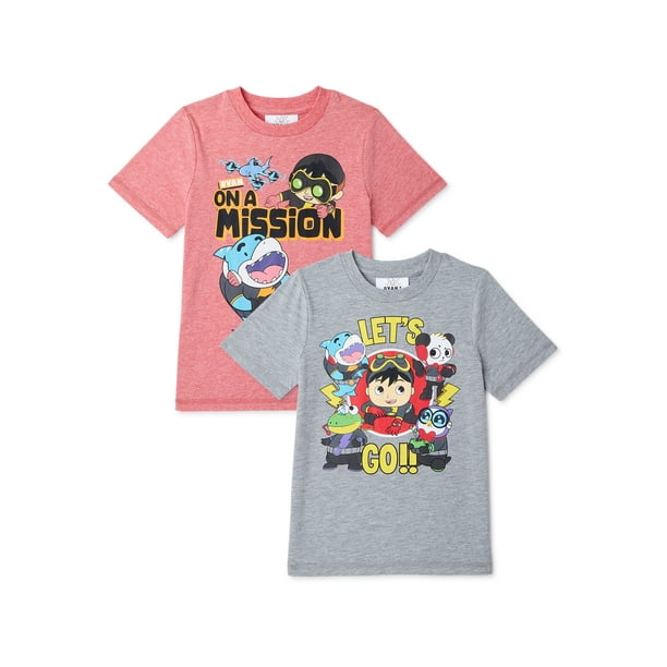 Ryan's World Boys On Mission & Let's Go! Graphic T-Shirts, 2-Pack, Sizes 4-8