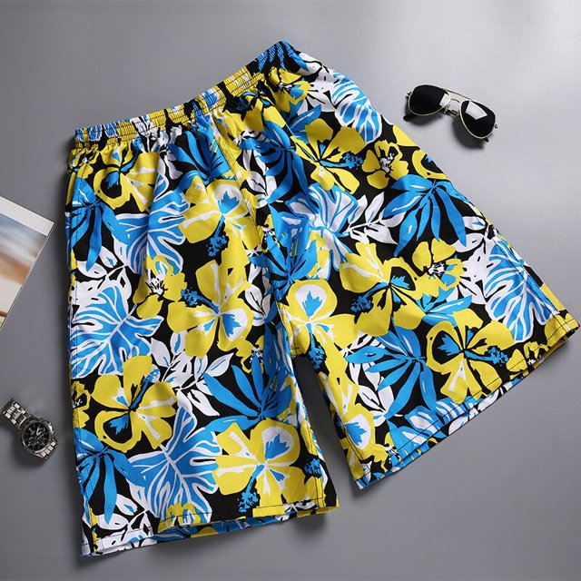 Pantalones cortos de baño de talla grande para hombre, Shorts de playa con estampado de flores, azul, para gimnasio, surf, 2023 Fivean unisex