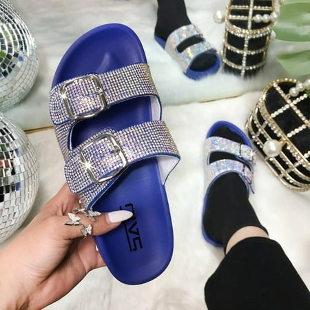 

Summer Gradient Color Soft Hasp Flat Fashion Rhinestone Sandals Women s Shoes