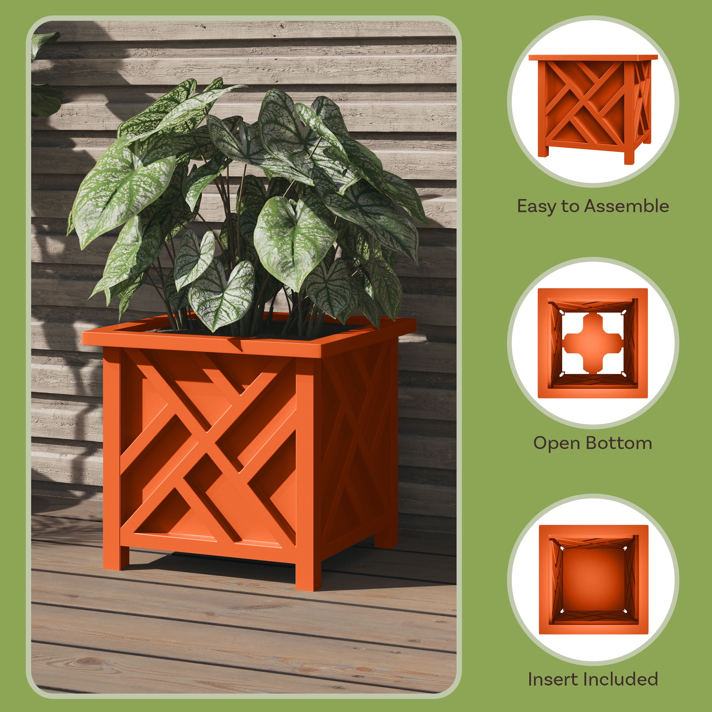 Pure Garden Outdoor Lattice Planter Box - 15.5-Inch Plant Pot, Terracotta