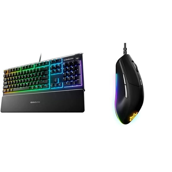 SteelSeries Apex 3 RGB Gaming Keyboard â 10-Zone RGB Illumination â IP32 Water Resistant â Premium M with Rival 3 Gaming Mouse