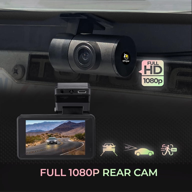 GekoGear Orbit D220 Dual Dash Cam 2K Front 1080P Rear Camera