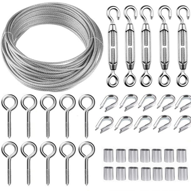 30M Stainless Steel Rope Hanging Kit, Wire Rope Kit, 2mm Coated Stainless  Steel Rope, with M5 Rope Tensioner and Eye Hooks, for Climbing Plants,  Railing, Clothesline 
