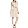 thumbnail image 3 of Vestido de camisa para mujer INSPIRE CHIC con mangas cortas, cuello de punta, cinturón en la cintura, botones, vestido midi en color beige, 3 of 6