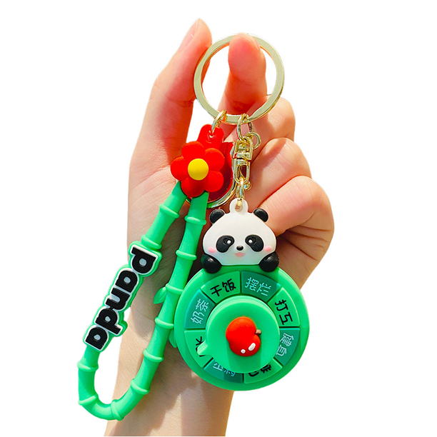 Llavero con forma de bonita rueda giratoria de panda con dibujos animados