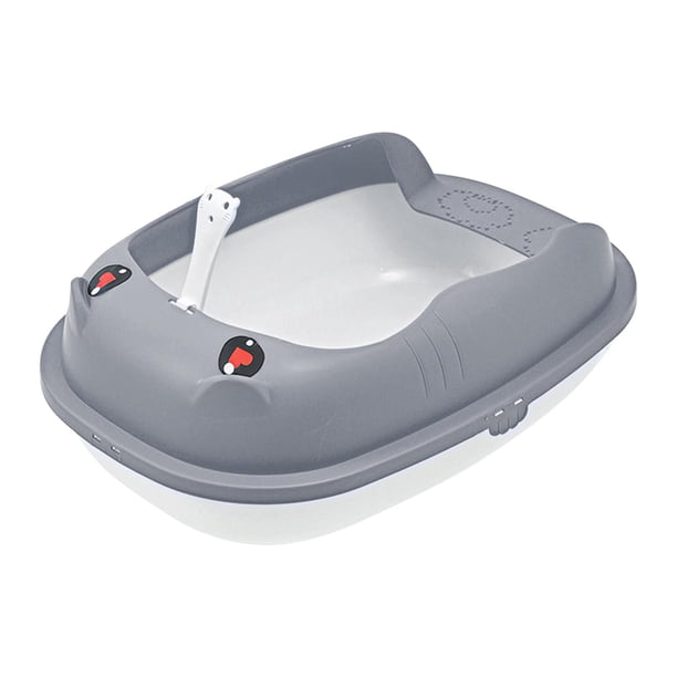 Caja de arena para gatos, bandeja de arena para mascotas, caja de arena para gatos, lavabo profundo, marco desmontable semicerrado, suministros fácile Gris L jinwen Bandeja de arena para gatos