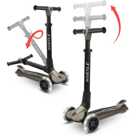 3-Wheel Foldable Kids Scooter - Child Toy Scooter with Built-in LED Wheel Lights  Easy Maneuvering Lean-to-Steer Technology (Gray)