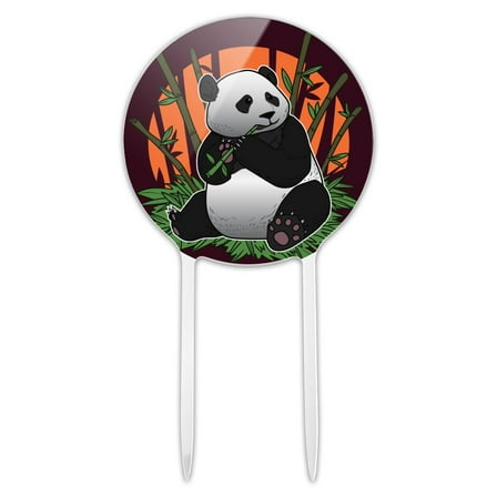 Acrylic Giant Panda Bear Eating Bamboo Cake Topper Party Decoration for Wedding Anniversary Birthday Graduation