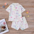 thumbnail image 5 of CUZIBR Kids Outfits Stylish Button Down Short Sleeve Lapel Collar Top Blouse Shorts Soft Cartoon Bow Floral Print Fashionable Leopard Home Dailywear Sleeping Wear Sets,Pink,6 Years, 5 of 9