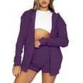 thumbnail image 2 of Aoochasliy Ladies Tops Long Sleeve Christms Clothes Women's Solid Color Sports Suit Zipper Cardigan Hooded Sweater Shorts Set, 2 of 6