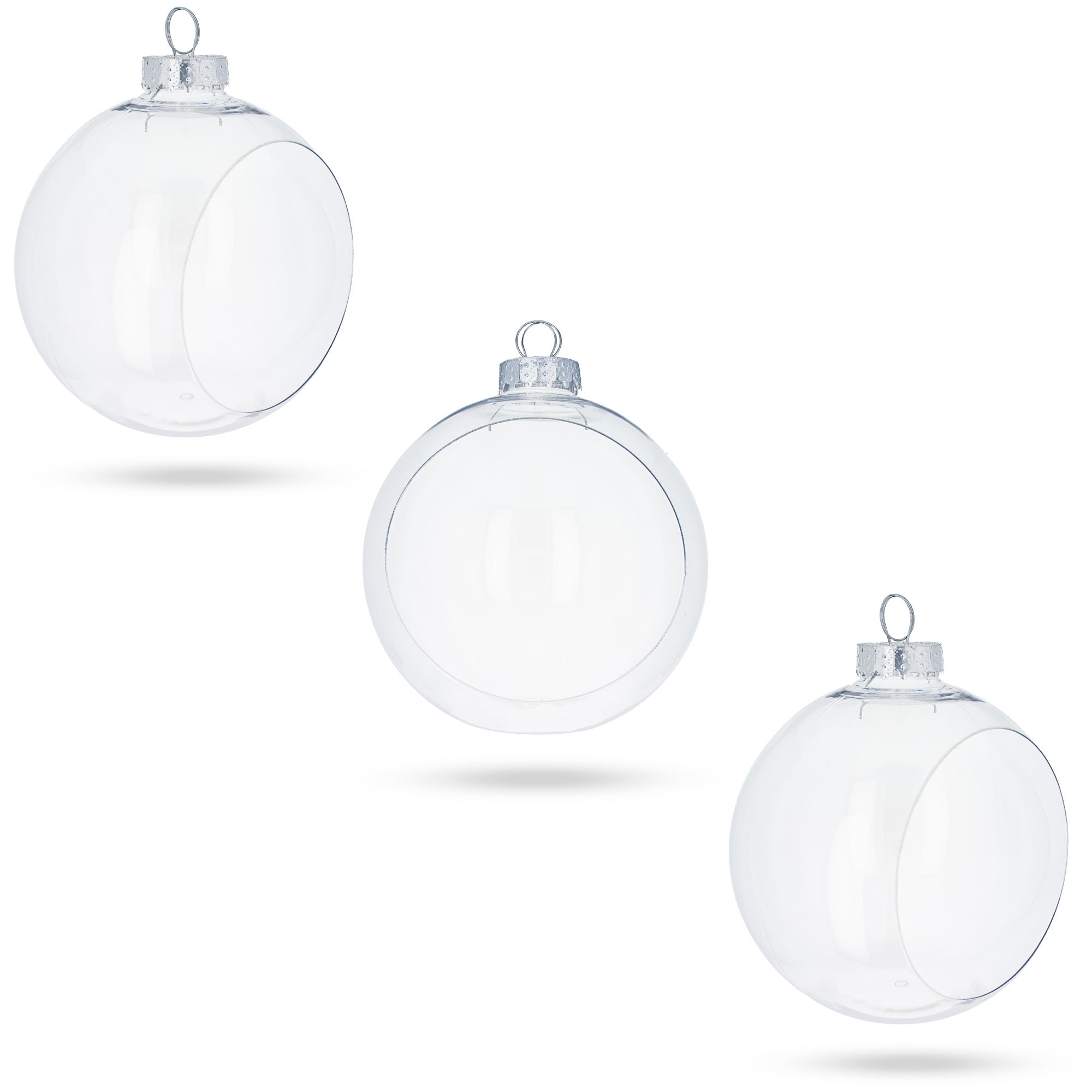 Set of 3 Clear Plastic Christmas Ball Ornaments with Cutout Openings