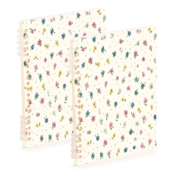 Wirebound Notebook Hardcover Spiral Notebooks Cute Pink and Blue Flowers, 60 Pages, 80 GSM, 5.7 x 8.3in