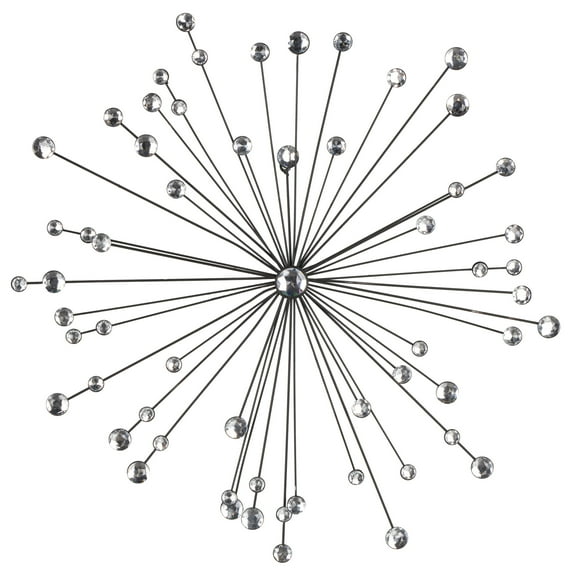 DecMode Black Metal Starburst Wall Decor with Crystal Embellishments