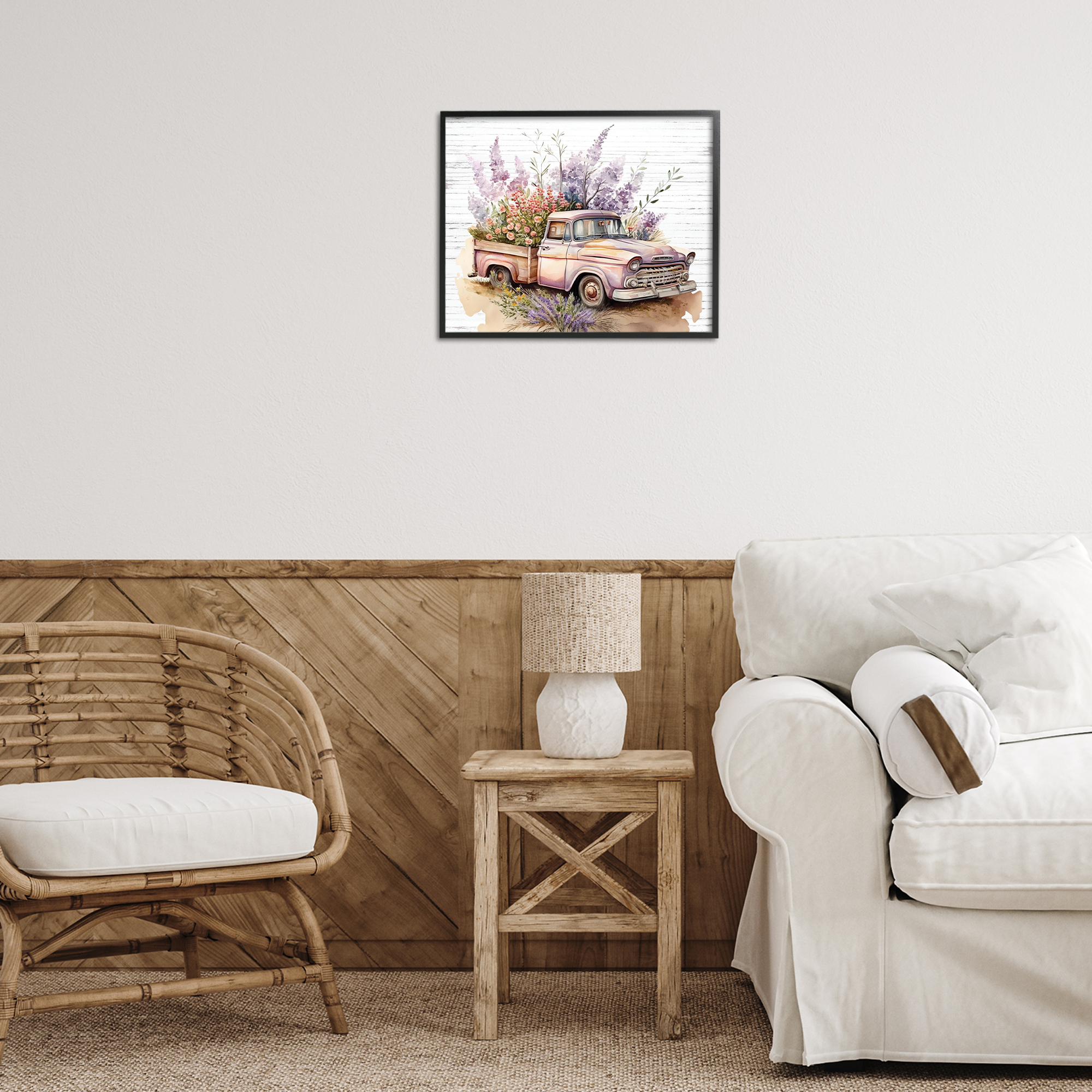 Stupell Industries Lavender Filled Truck Transportation Painting Black Framed Art Print Wall Art, 20 x 16