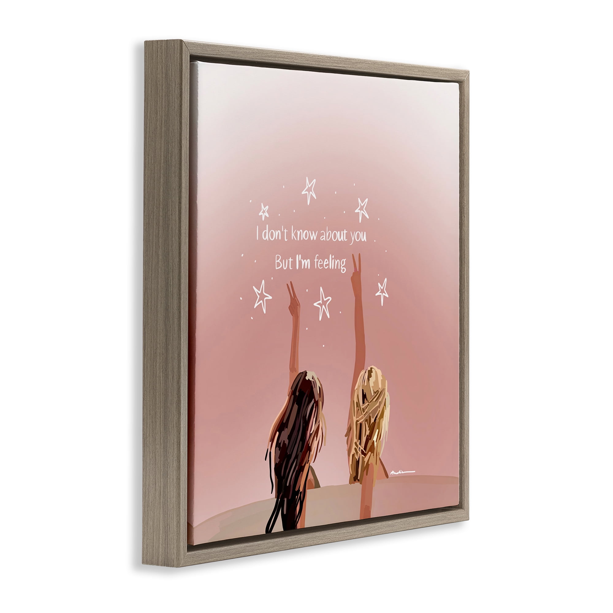 Stupell Industries Feeling 22 Lyrics People Painting Brown Floater Framed Canvas Art Print Wall Art, 25 x 25