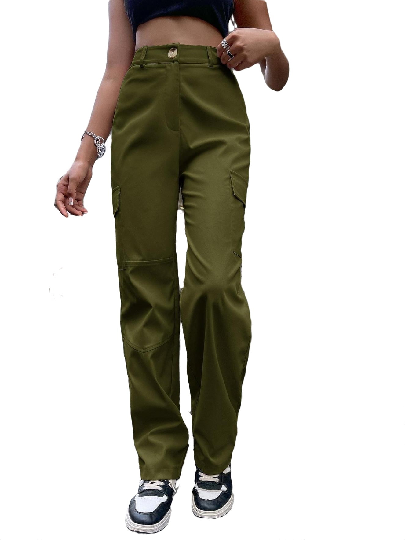 Solid Women Olive Green Cargo Pant Slim Fit