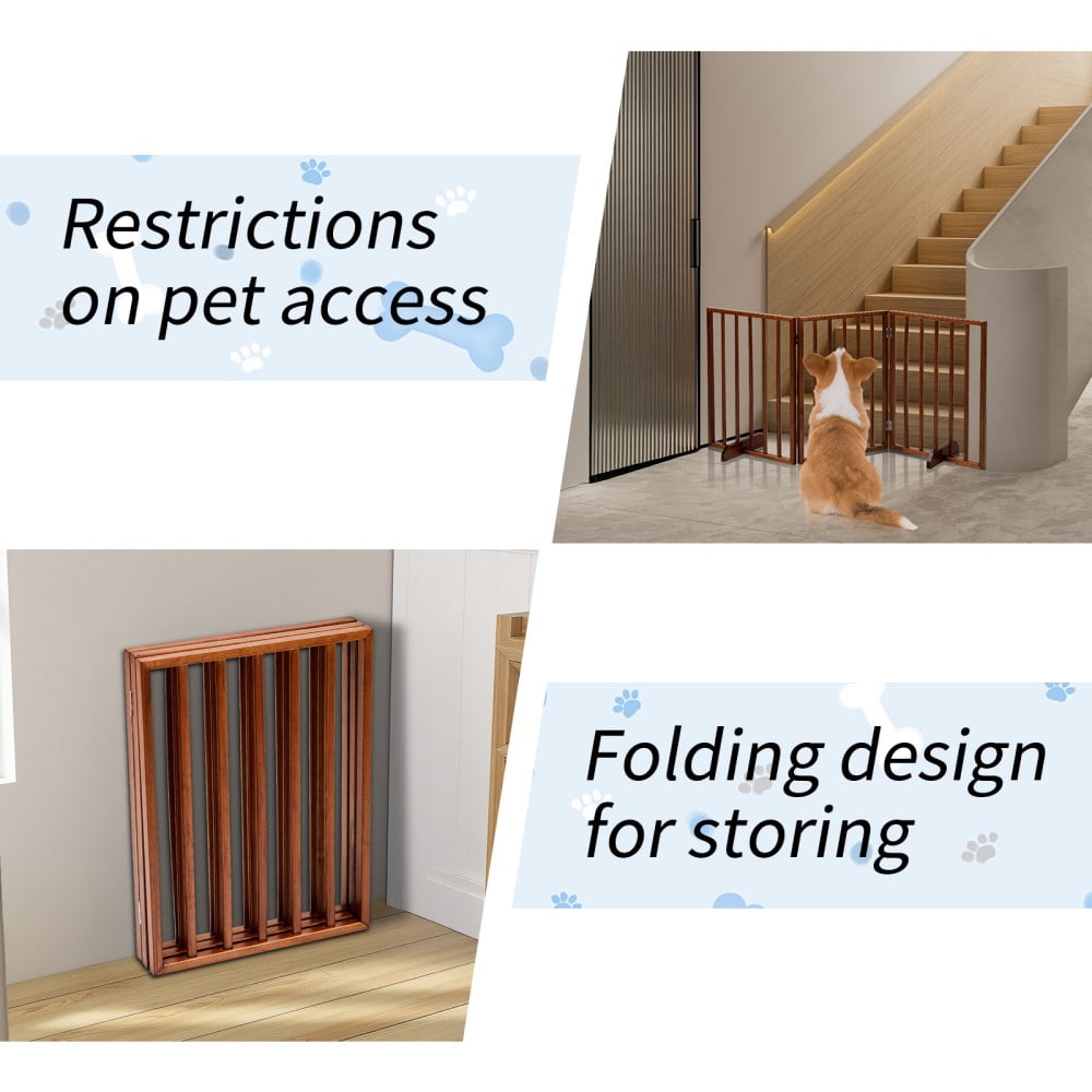 IVV 24"H Wooden Freestanding Pet Gate for Puppies, 3-Panels Dog Gate for The House, Doorway, Stairs, 53.5" Wide Pet Puppy Safety Fence (Brown)