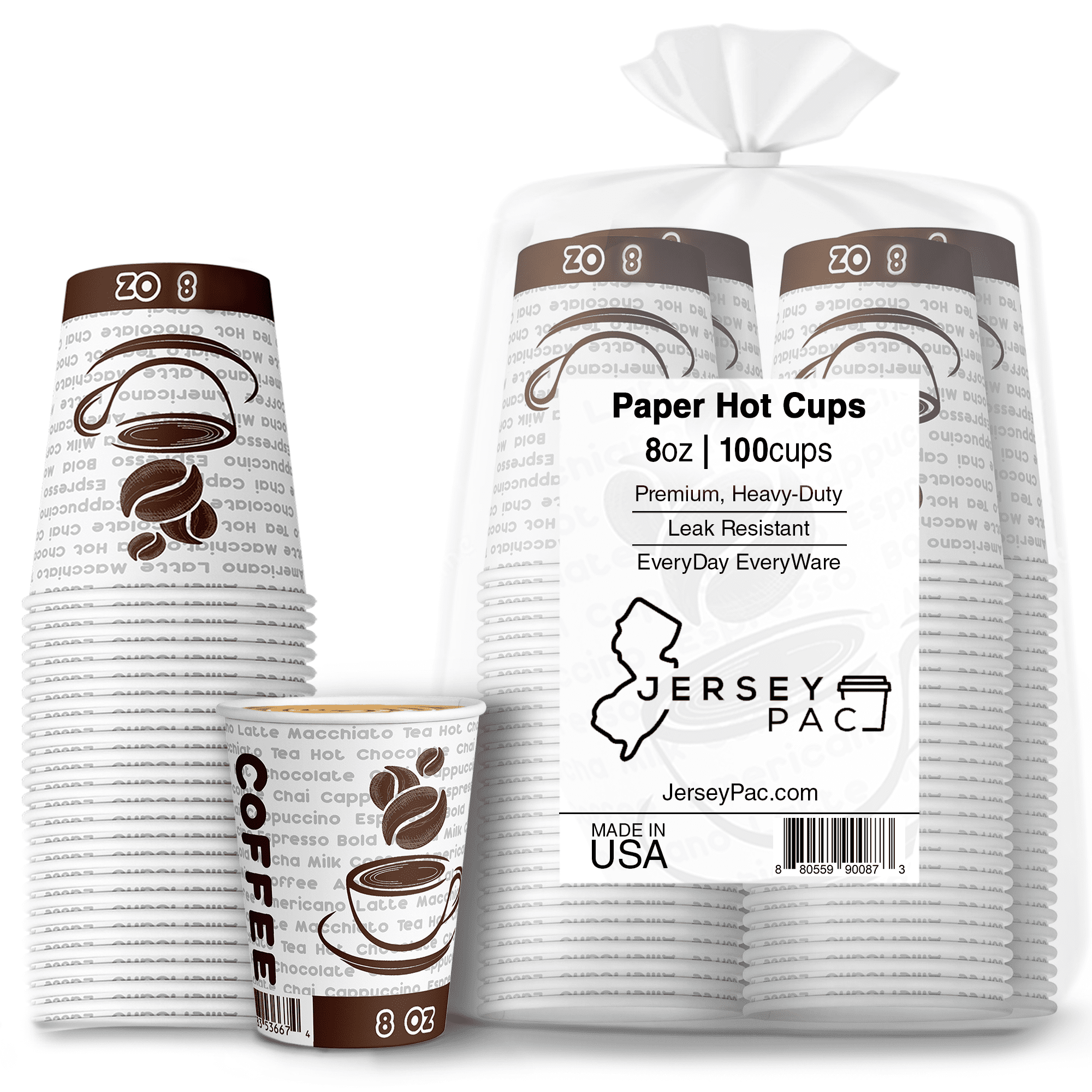 100 Pack 228ml Paper Cups Hot Coffee Tea Drinking Cup 8oz 