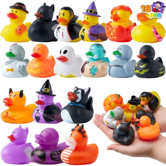 Joyfy 18 Pcs Halloween Rubber Ducks,Halloween Toys Rubber Ducks in Bulk for Baby Toddlers Kids,Halloween Bath Toy Basket Prizes,Halloween Toys for Trick or Treaters
