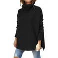 thumbnail image 1 of Femmes Col Roulé Pulls Oversize 2034 Automne Longue Batwing Manches Renversé Ourlet Tunique Pull Pull Tricot Tops, 1 of 4