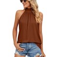thumbnail image 2 of Camiseta sin mangas de color puro para mujer, camiseta sin mangas con cuello alto y lazo de color puro para mujer, camiseta sin mangas con tirantes y cuello halter, funcionamiento suave, 2 of 7
