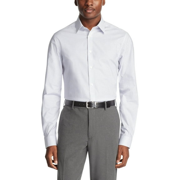 Calvin Klein Steel  Men's Dress Shirt Stretch Slim Fit Check Blue M (15, 34-35)