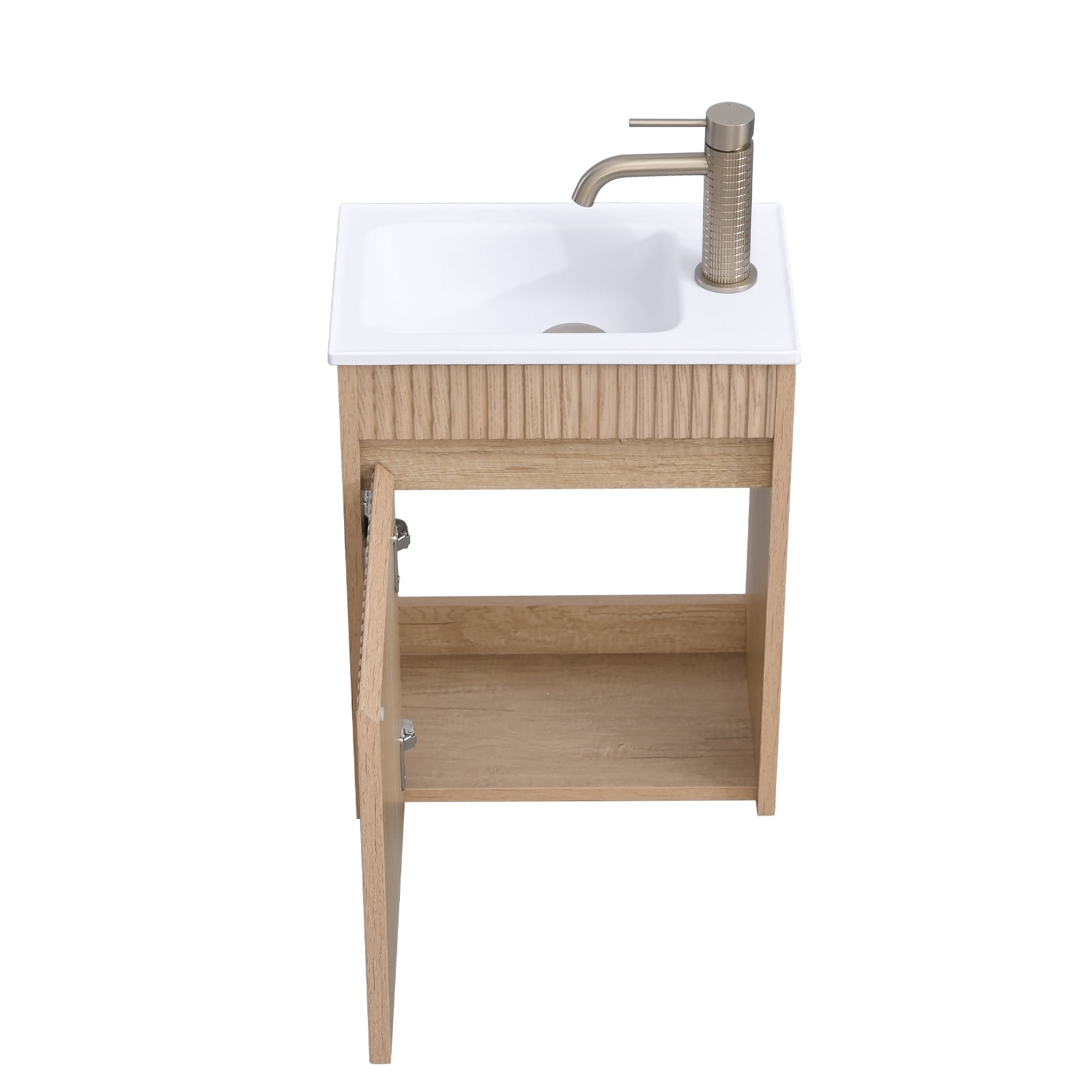 16" Single Bathroom Vanity Set, Wall Mounted Bathroom Vanity with White Resin Sink Top, Floating vanity with Soft Close Door & Shelf, Single Bathroom Vanity with Top