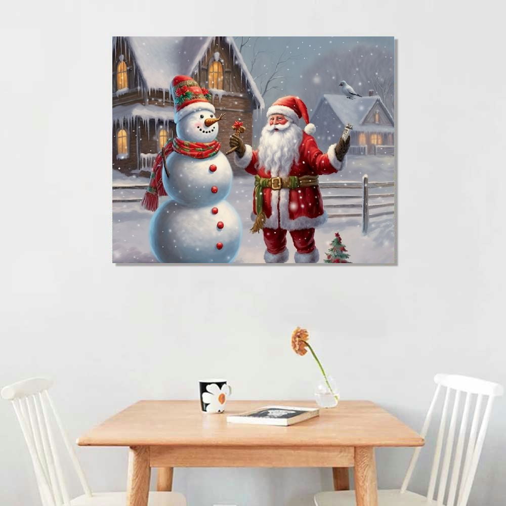 JRXY  Xmas Canvas Paintings for Home Decorations Joyful Santa with Snowman in in Winter Snow Abstract Wall Art for Dining Living Room Kitchen Decor - pattern3
