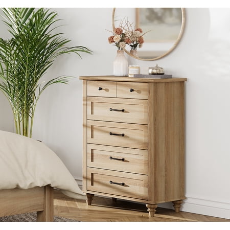 Farmhouse Oak 5-Drawer Dresser Wooden Chest of Drawers for Bedroom & Living Room