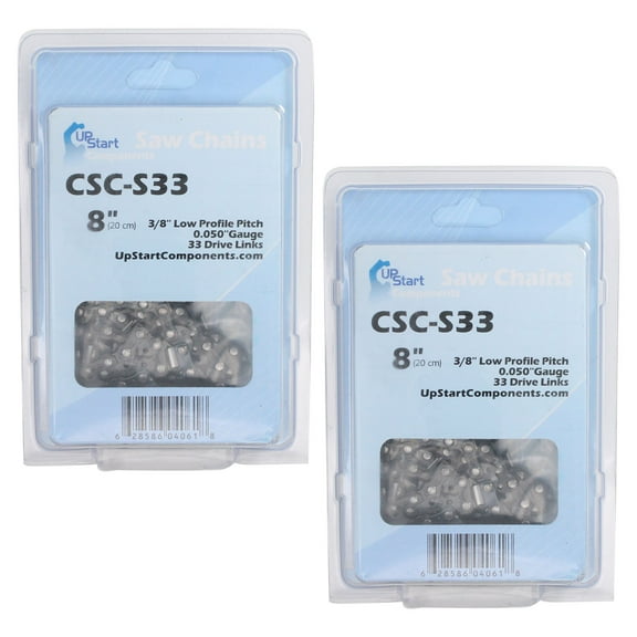 2-Pack 8-Inch Chainsaw Chain Replacement for Earthwise CCS30008 18Volt - (8", 3/8", .050", 33 DL)