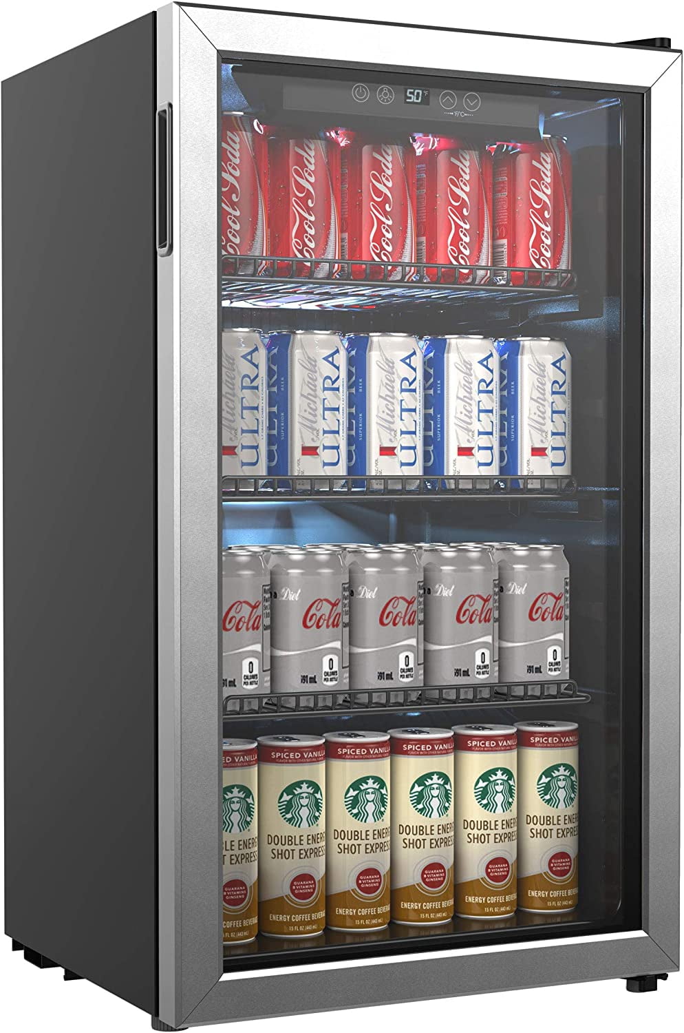 Beverage Refrigerator and Cooler 120 Can Mini Fridge with Glass Door