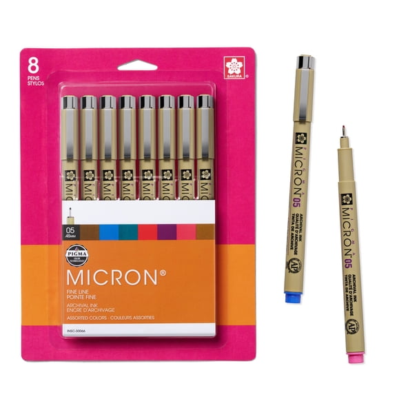 Sakura Pigma Micron Fineliner Pens - Archival Black, Colored Ink Pens for Writing or Drawing - Holiday Gifts for Artists, Crafters & DIY Gifts Projects - 05 Point Size - 8 Pack