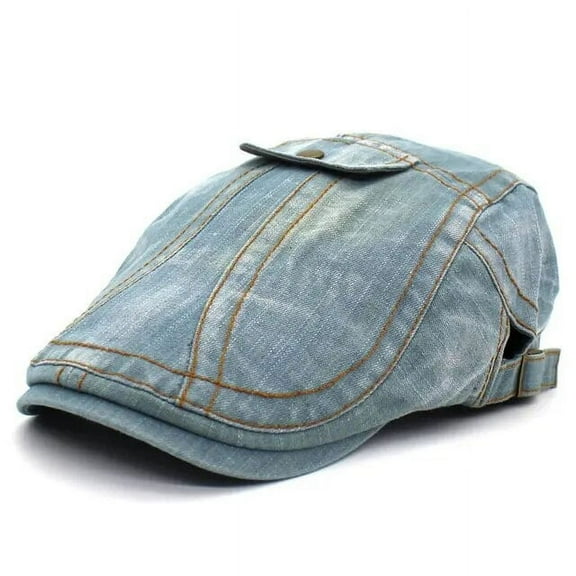 SikaFu Spring Denim Geometry Embroidery Newsboy Caps Flat Peaked Cap Men and Women Painter Beret Hats 137