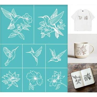 2 Sheets Hummingbird Silkscreen Stencil Bird Flower Painting Stencils Templates Reusable Self-Adhesive Silk Screen Printing for Wall Border Wood Fabric Home Craft Decor