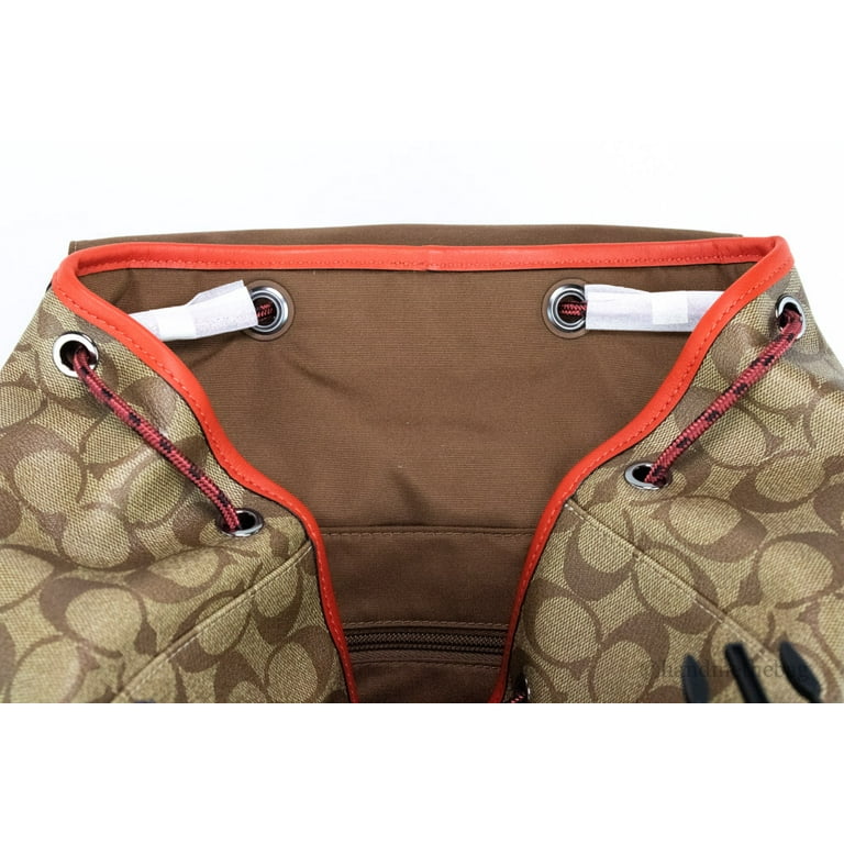 Coach CE543 Track Colorblock Khaki Canvas Red Leather Logo Stamp Backpack Bag