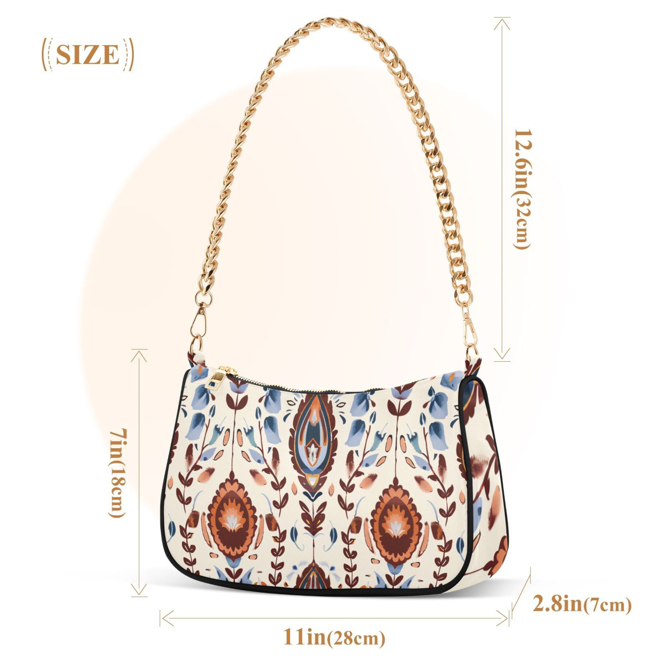 Ryvnso Ethnic Boho Totem Pattern Womens Chain Shoulder Bag Tote Handbags Clutch Hobo Purse with Zipper for Travel