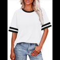 thumbnail image 1 of Camisetas de Mujer, Corte Holgado, Corta, Cuello Redondo, Bloques de Color, Moda de Verano 2025 S, 1 of 8