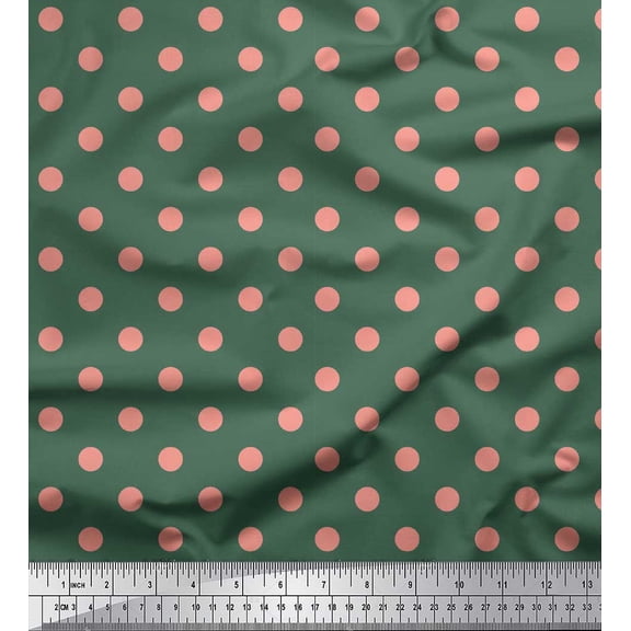 Soimoi Green Poly Georgette Fabric Polka Dots Print Fabric by the Yard 42 Inch Wide