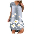 thumbnail image 2 of SMihono Robe Bohème d'Été pour Femmes Grande Taille Robe pour Femmes Grande Taille à Manches Courtes à Col en V Robe à Imprimé Imitation Denim Robe à Manches Courtes à Col en V, 2 of 4